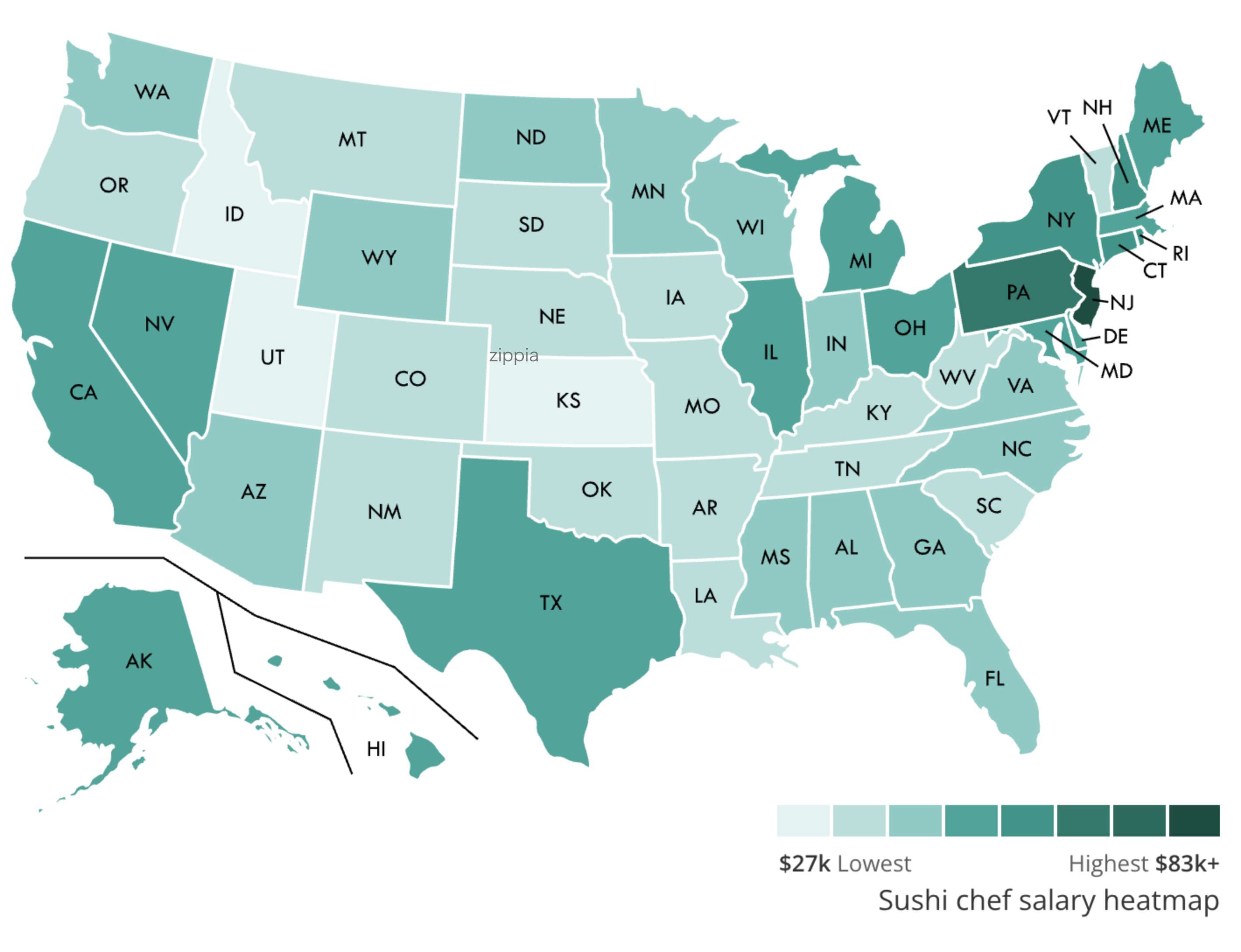 Sushi chef salary heatmap